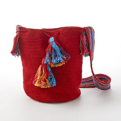 Drawstring Pom Pom Crochet Purse