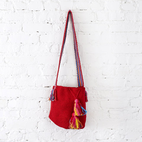 Drawstring Pom Pom Crochet Purse