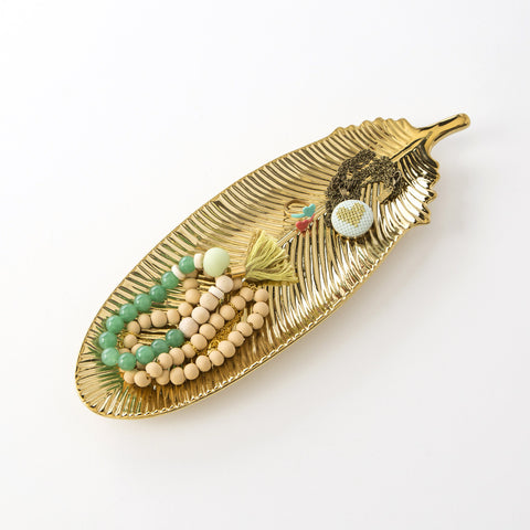 Gold Ceramic Feather Tray