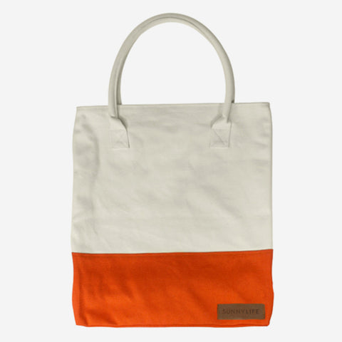 Coral + White Canvas Tote