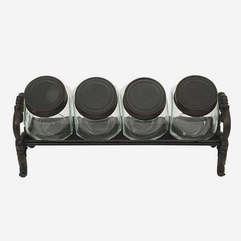 Glass Jars & Rack - Set of 5