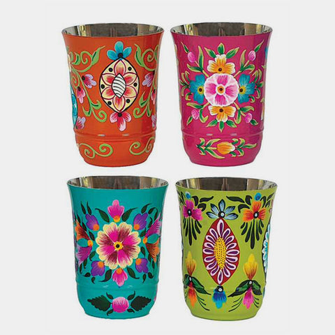 Hand-Painted Metal Tumblers - Set of 4
